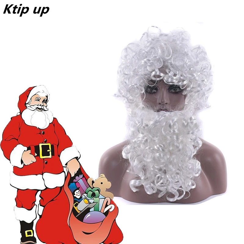 

Ktip Up New White Santa Claus Moustache Hat Fancy Costume Wizard Wig And Beard Set Christmas Hallowee Xmas Party Decoration