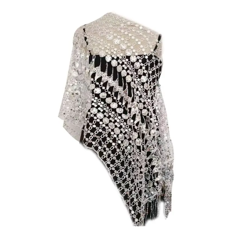 180x55 см Женская винтажная накидка с вырезами и кисточками, свадебная накидка, блестящая шаль с блестками для банкета, вечеринки - Цвет: Белый