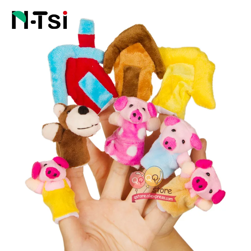 Детские игрушки, животные, семейные пальчиковые куклы, деревянные Мультяшные театральные мягкие куклы, детские развивающие игрушки для детей, популярные подарочные игры - Цвет: Stuffed Little Pigs