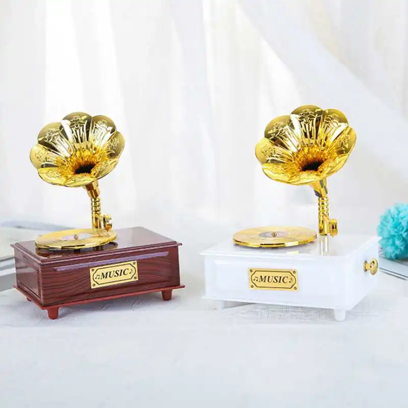 Музыкальная шкатулка ELEG-Gramophone, меховая коробка с орнаментом Elise, Заводной фонограф, музыкальная шкатулка, винтажный Ретро стиль, подарок на день рождения, домашний декор