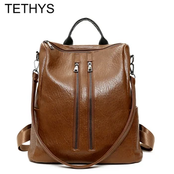 

TETHYS Bags for Women Designer Backpacks Women High Quality PU Leather Backpack Large Capacity Travel Backpack Mochila Mujer