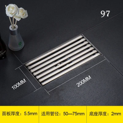 10x20cm DN50 труба 304 нержавеющая сталь прямоугольный трап анти-запах большой поток отель длинный дренаж пола в ванной утолщение Ванна Душ слив - Цвет: 10x20cm