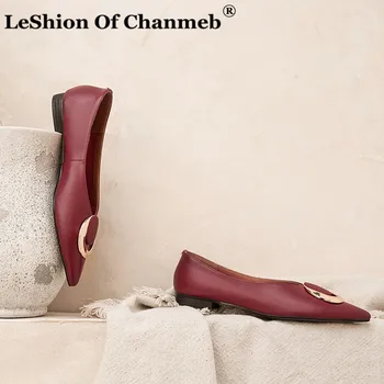 

Soft Cow Leather Espadrilles Women Pointed Toe Metal Deco Comfort Flats Party Casual Shoes 2020 New Spring Shallow Single Shoes