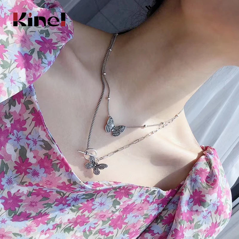 

Kinel Butterfly Necklace 2020 Hot New 925 Sterling Silver for Women Long Pendants Stackable Necklaces Genuine Silver Jewelry