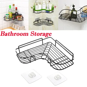 

Durable Bathroom Stainless Steel Caddy Tray Holder Rack Organiser Accessory Pole Shelf Shower No sticker Shelf Organizer Racks
