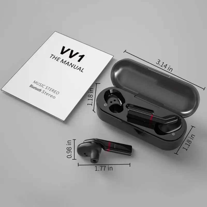 VV1 TWS, беспроводные Bluetooth 5,0, музыкальные наушники, сенсорные наушники, наушники с ушным крюком, зарядная коробка, устойчивая к поту, Спортивная гарнитура, черный цвет, новинка