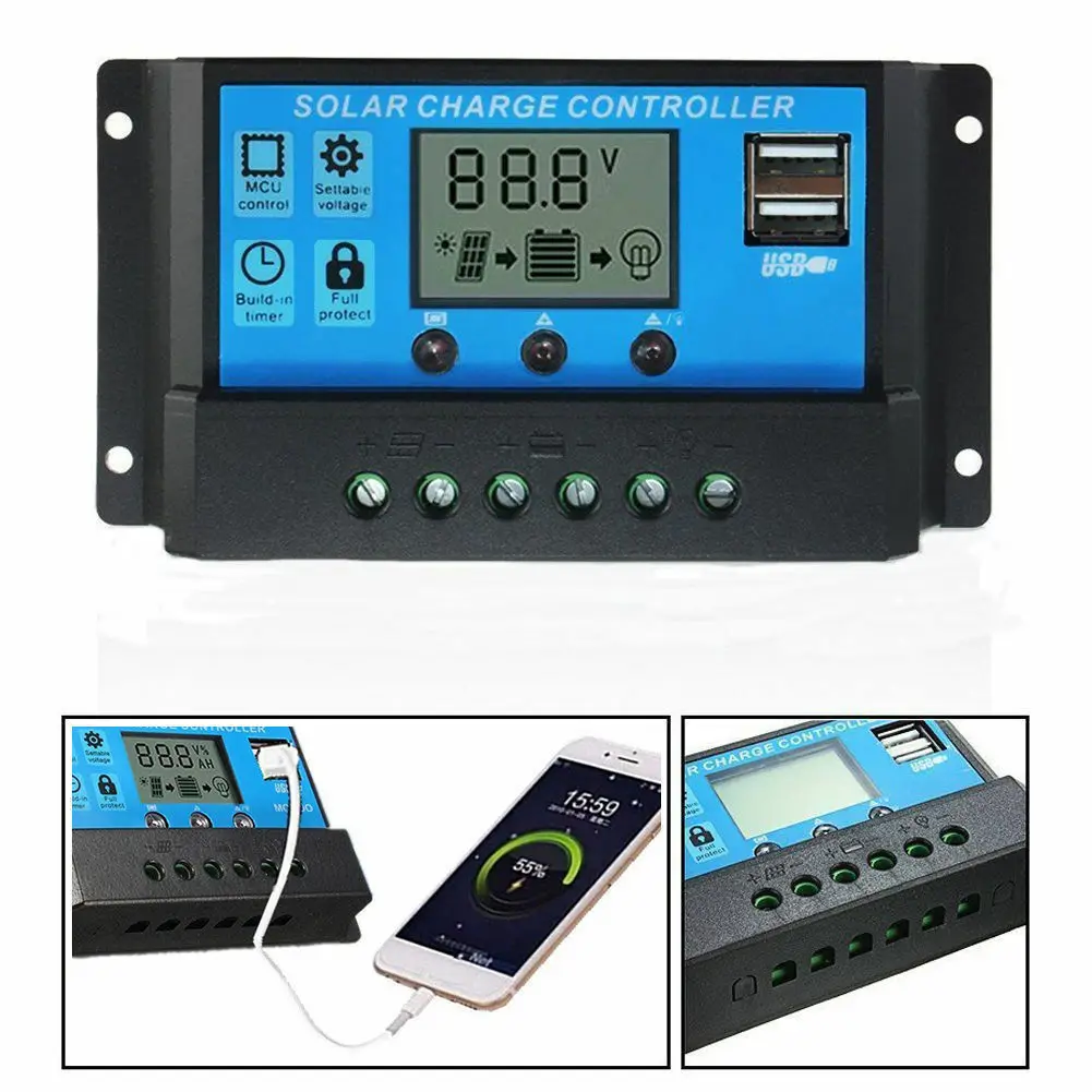 10A/20A LCD MPPT Solar Panel Battery Regulator Charge Controller 12V 24V Auto NG 