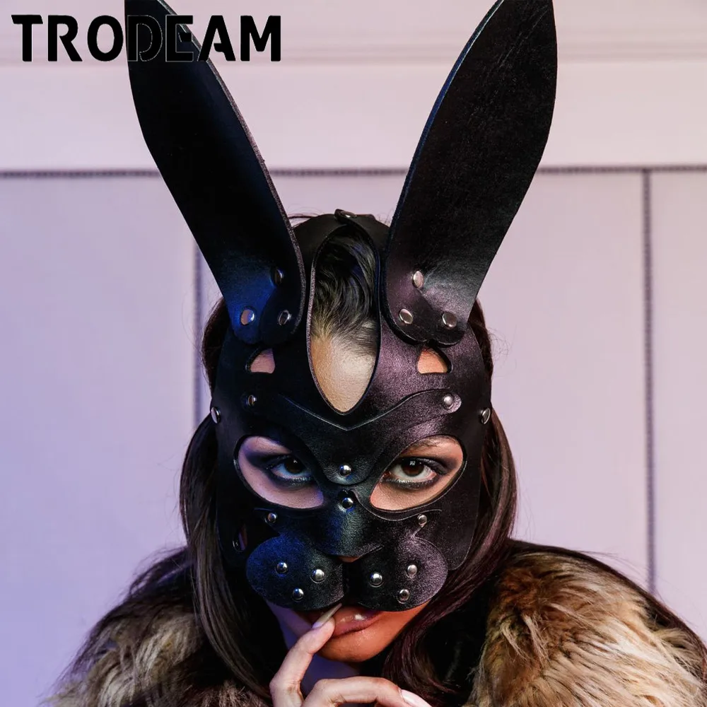 

TRODEAM Mark Black Women Girl Sexy Rabbit Ears Mask Cute Bunny Long Ears Bondage Mask Halloween Masquerade Party Cosplay Costume