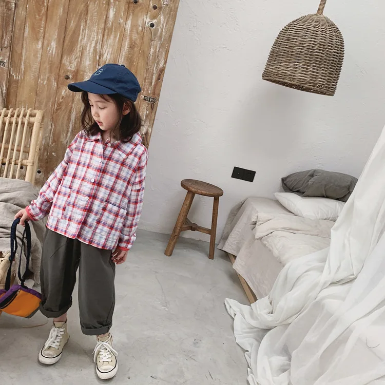 Tckids детская одежда на заказ 19 Осенняя удобная мягкая клетчатая хипстерская детская одежда с художественным веером и отложным воротником