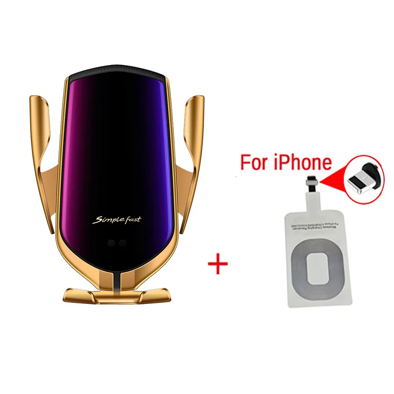 Gold for iphone 10 Вт автомобильное беспроводное зарядное устройство автоматический зажим автомобильное зарядное устройство крепление для Iphone 11 XS инфракрасное Индукционное Беспроводное зарядное устройство Автомобильный держатель для телефона - Тип штекера: Gold for iphone
