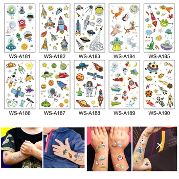 

Childrens Temporary Tattoos Kids Party Bag Birthday Stocking Fillers Toys Cartoon Space Ship Spaceman Holiday Carnival Gift