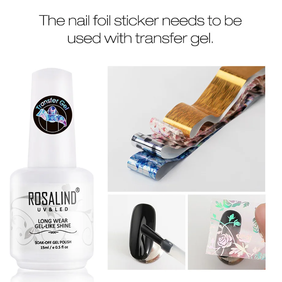 ROSALIND Slider Foil Stickers For Nails Art decals Manicure Set Design Top Semi Permanent Nail Stickers Kit Need Base Gel Polish