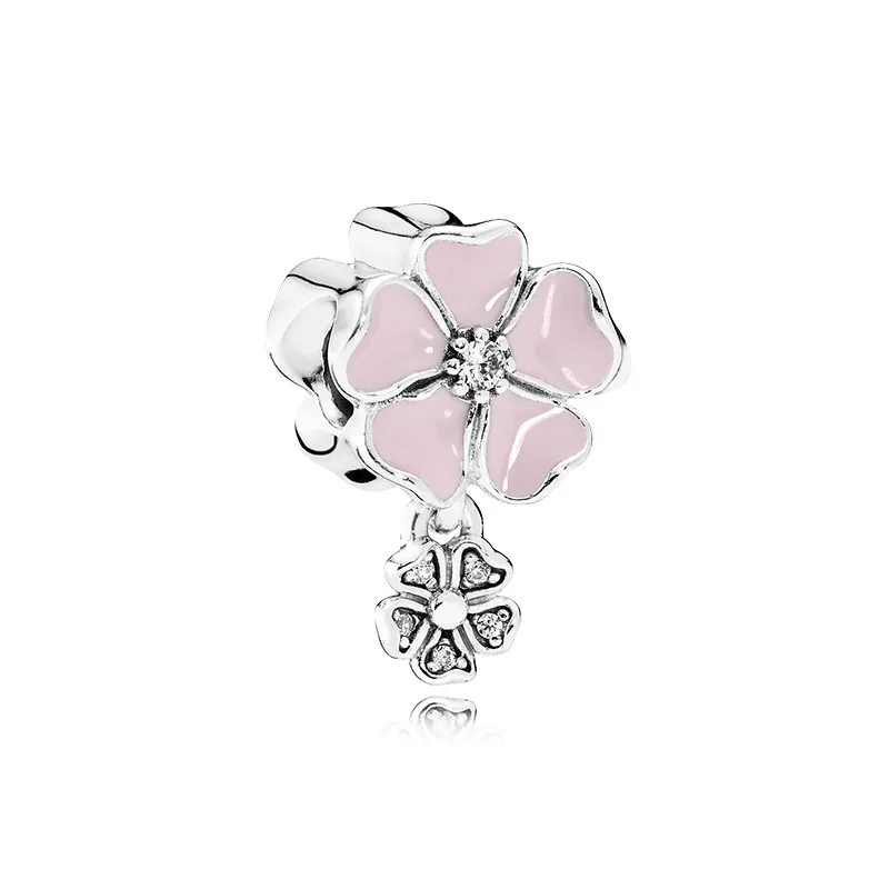 New Fashion Charm Original Pink Peach Blossom Butterfly Love Series Beads Suitable for Original Pandora Ladies Bracelet Jewelry