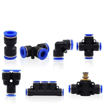

1PC Air/Water Hose Tube Quick Connector T/Y/L/Straight Type Pneumatic Push Fittings 4 to 16mm PY/PV/PZA/PU/PK/SA/PA/PM/HVFF/PE
