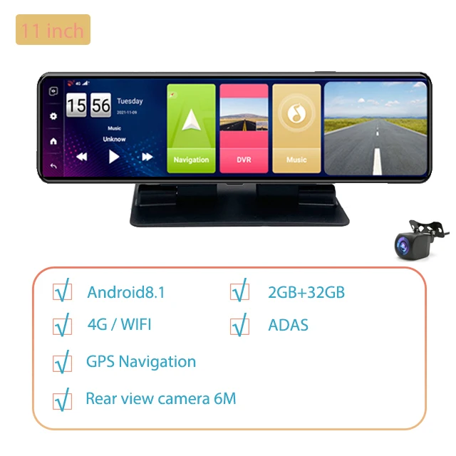 truck gps navigation Anfilite GPS Navigation 11 Inch Touch Screen Dash Camera Android 8.1 Auto Recorder 2GB+32GB ADAS Car Smart Rearview Mirror DVR samsara gps Vehicle GPS Systems