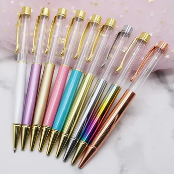 

10Pcs/lot Blank Barrel DIY Crystal Ballpoint Pen Smooth Writing Black Ink 1.0mm Metal Pens for Student School Office Supplies