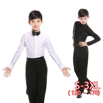 

Professional Latin Dance Shirt Men Boy Competition Performance Costume Rumba Samba Dance Wear Leotard Black White Latin Shirt