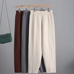 Pantalon tricoté épais et chaud pour femme, sarouel à rayures verticales, couleur unie, jambes à chevilles, vêtements de travail, carotte, collection automne et hiver 