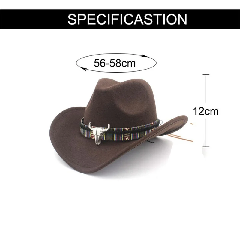 Женская ковбойская шляпа, этнический стиль, Западная шерсть, джазовая шляпа, ковбойская шляпа в западном стиле