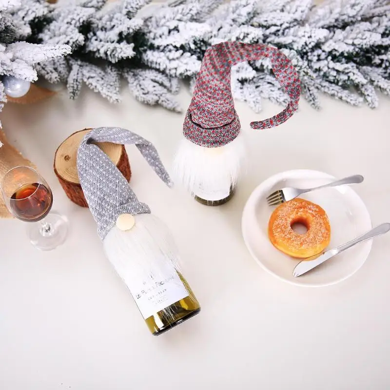 Faceless Old Man Doll Wine Bottle Cover Christmas Decor Beard Hat Favor Bag for Champagne Holders Xmas Home Party Table Decors