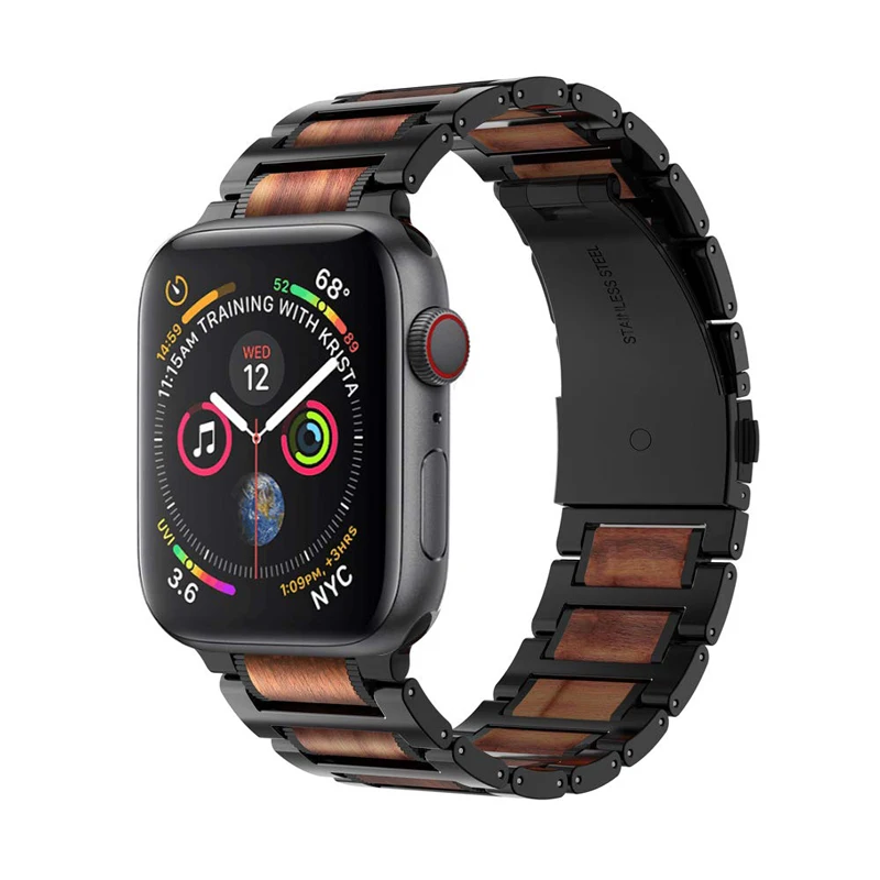 Ремешок для Apple Watch 44 мм 42 мм 40 мм 38 мм браслет из натурального дерева из нержавеющей стали для Apple iWatch 5/4/3/2/1