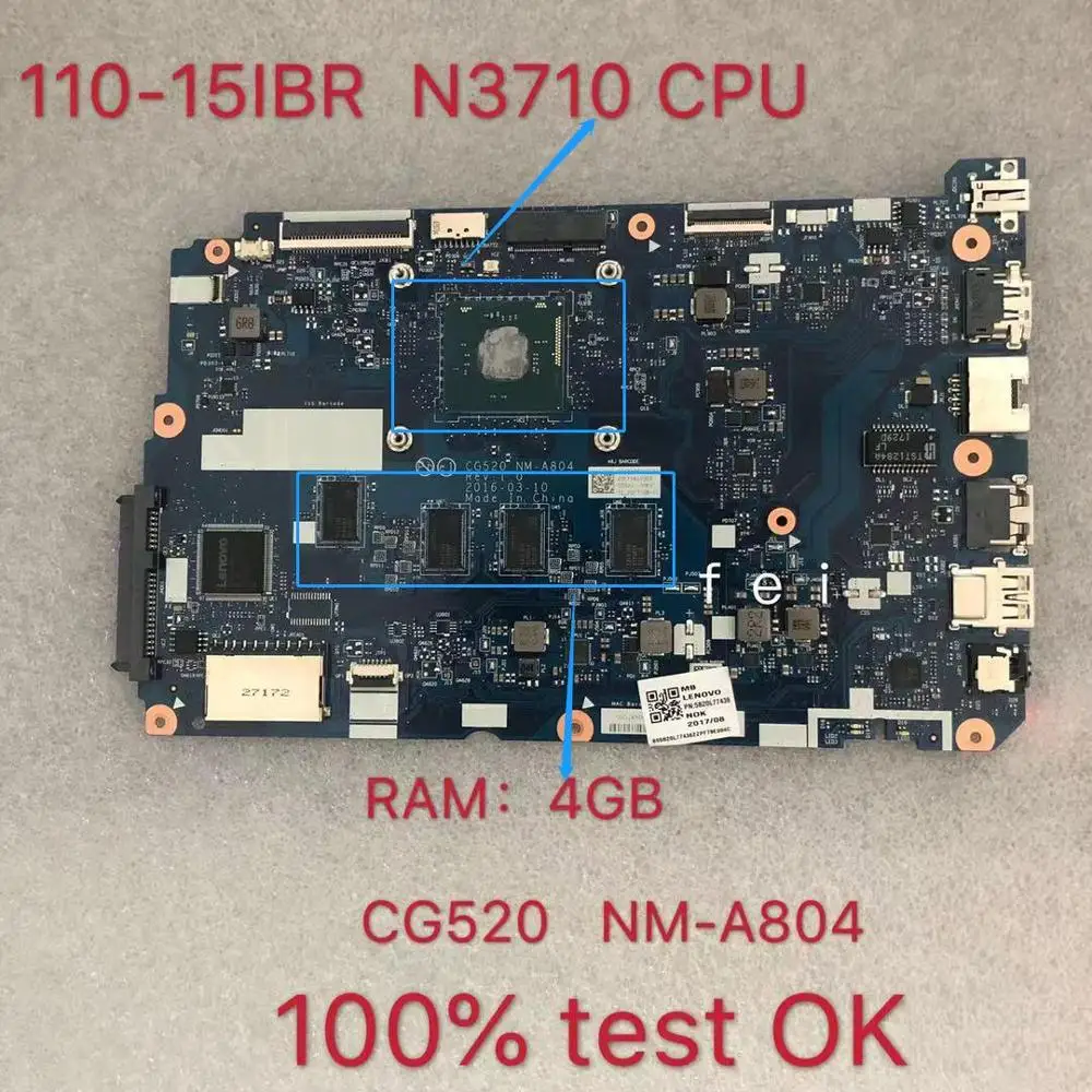  CG520 NM-A804 110-15IBR for Lenovo IdeaPad Laptop motherboard Com CPU N3710U RAM:4GB 100% test ok