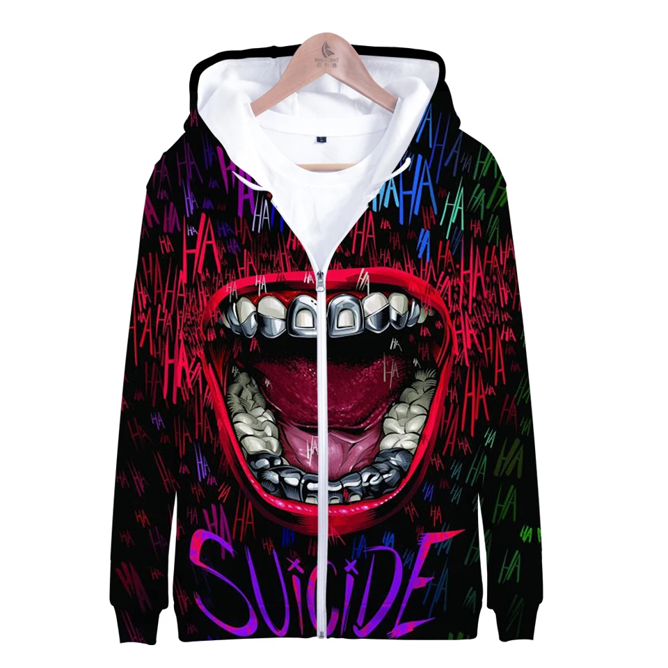 Горячая HAHA Джокер толстовки на молнии для мужчин s Хэллоуин Crazy Smile толстовки с капюшоном для мужчин/женщин Suicide HAHA Joker куртка с капюшоном в стиле хип-хоп