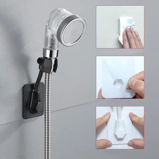 Soporte de alcachofa de ducha, adhesivo fuerte, ajustable, de mano, sin  perforación, montaje en pared - AliExpress