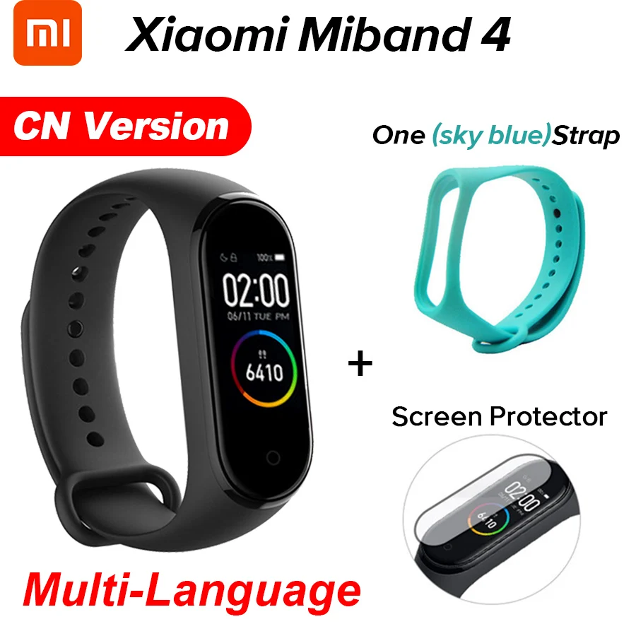 Xiaomi Mi-браслет 4 новейший Xiaomi Mi-браслет 4 браслет 3 цвета сердечный ритм фитнес 135 мАч цветной экран Bluetooth 5,0 - Цвет: CN Sky Blue N Film