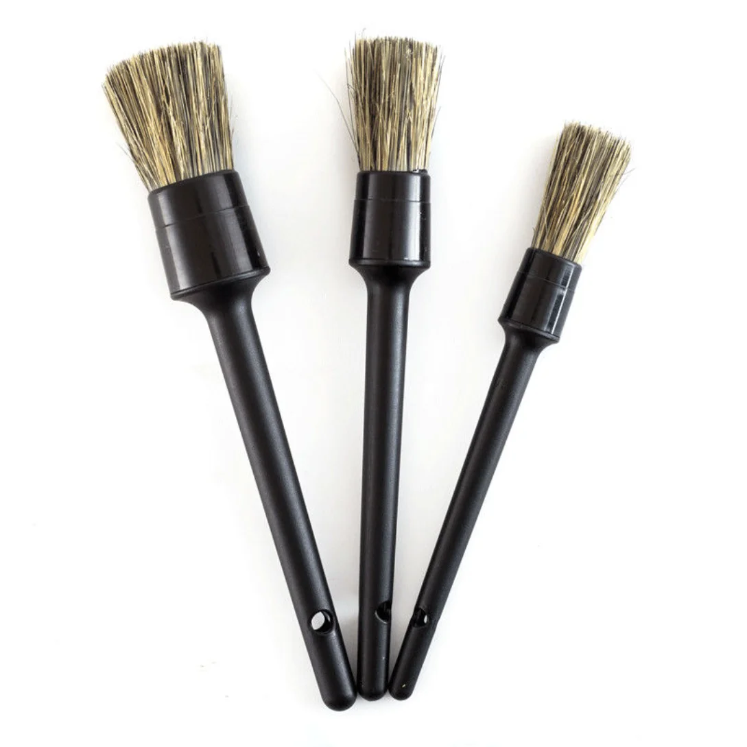 Auto Detailing Brushes Kit 3PCS Natural Boar Hair Mixed Fibre Car Cleaning Brushes for Interior Dashboard Wheel Rims
