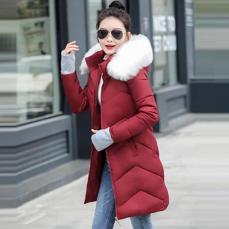 Winter jacket women Winter Female Long Jacket Winter Coat Women Fake Fur Collar Warm Woman Parka Outerwear Down Jacket Coat - Цвет: wine red 2