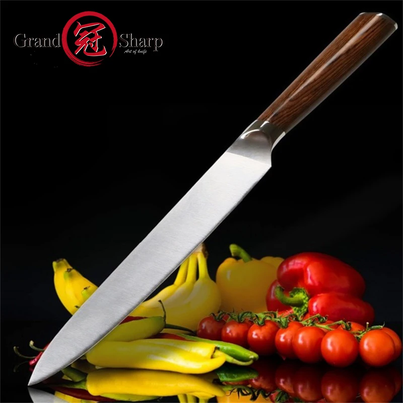 GRANDSHARP нож для нарезки 8 дюймов Аутентичные немецкие молибден ванадиевая сталь DIN1.4116 лосось резьба кухонные ножи шеф повара приготовления пищи