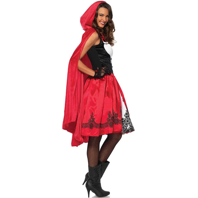Маскарадный костюм Красной Шапочки для женщин, маскарадный костюм для взрослых на Хэллоуин, сказочное платье для девочек размера плюс+ накидка