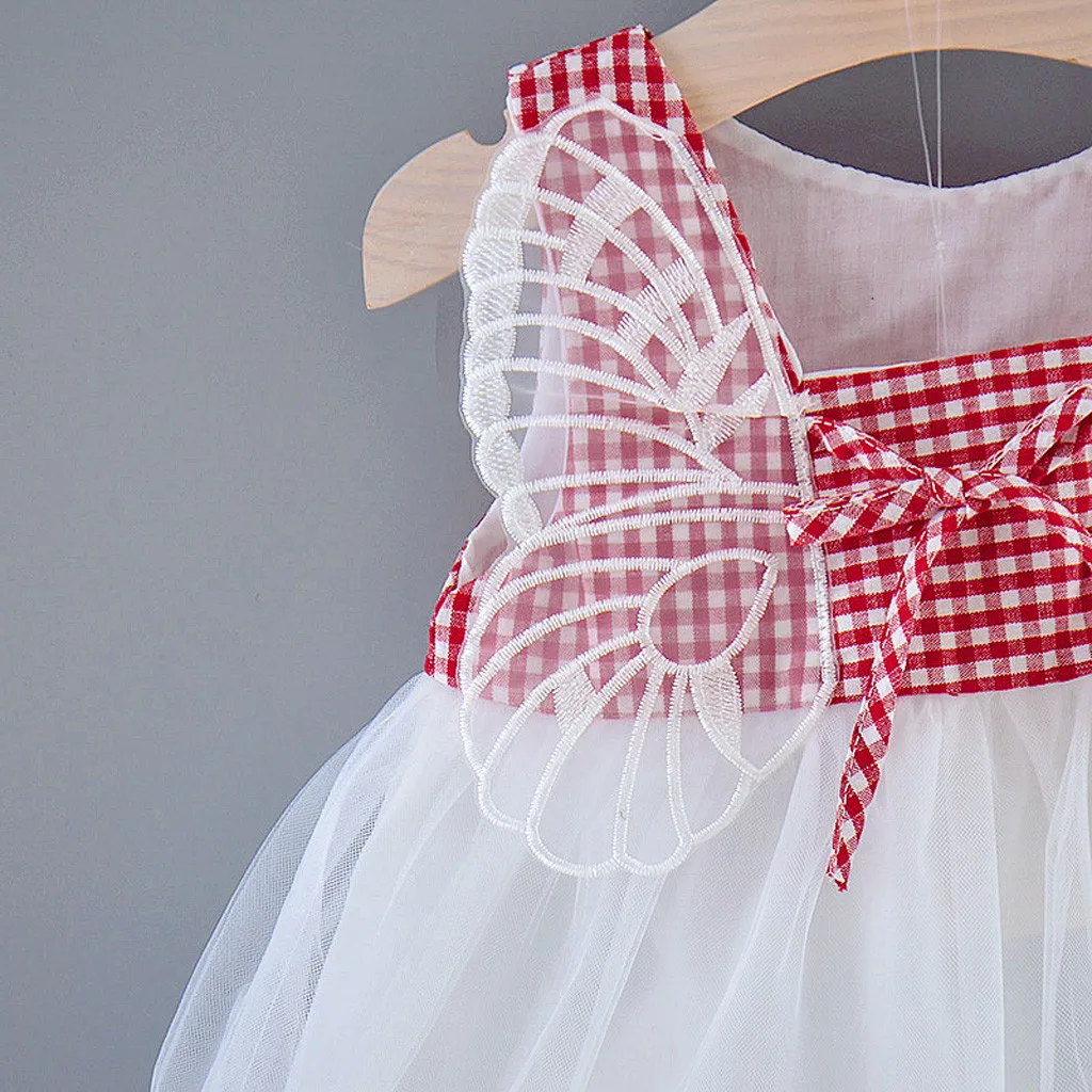 Новинка; платье для маленьких девочек vestidos; платье принцессы в клетку без рукавов с крыльями ангела для новорожденных девочек одежда для маленьких девочек;# guahao