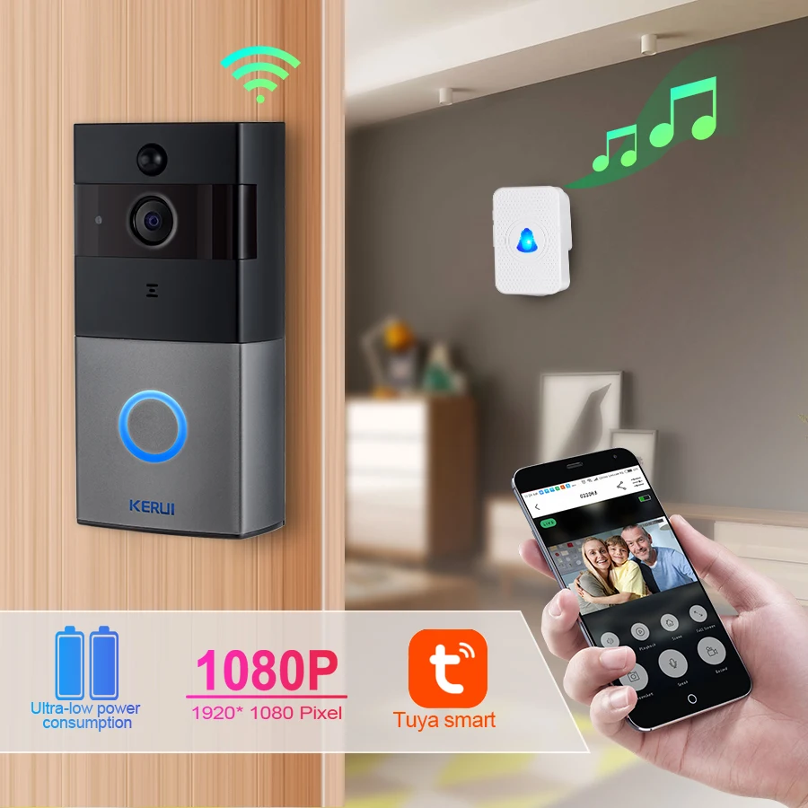 Беспроводной дверной звонок KERUI Tuya 2 МП 1080P Wi Fi функция ночного видения|doorbell