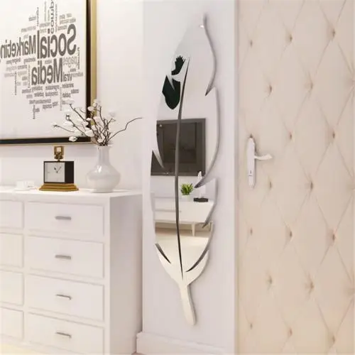 Креативная 3D Наклейка на стену с перьями, акриловая Современная Зеркальная Наклейка, Декор для дома