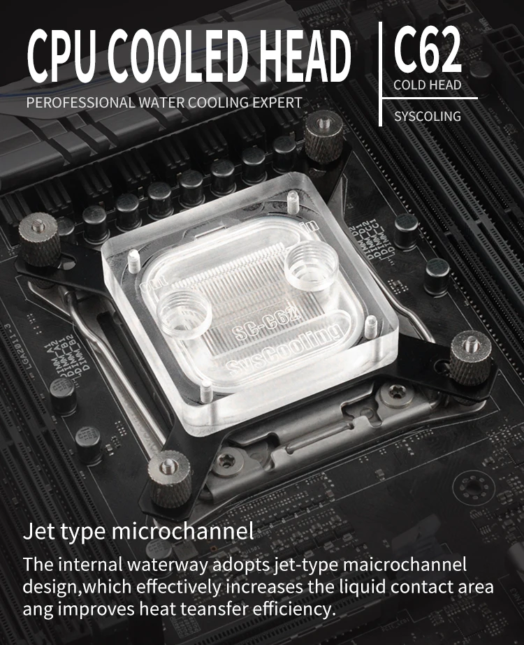 OCOCOO CPU Water Cooling Block C62 Acrylic Water Cooler Head Intel AMD