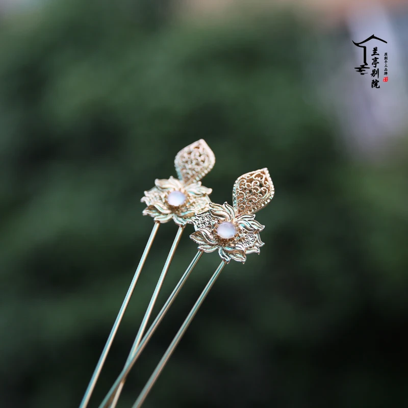 lotus gold 1pair Цзян дю Чун белая оболочка бабочка Лотос серия оригинальные украшения для волос ручной работы косплей аксессуары для волос в стиле ханьфу - Цвет: lotus gold 1pair