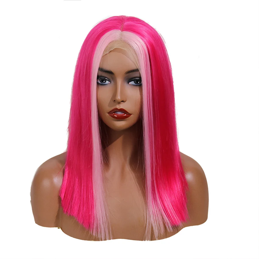 1" Ombre ярко-розовый парик «пучок» синтетические парики на шнуровке спереди с натуральной линией волос термостойкие короткие парики для черных женщин Drag queen - Цвет: Розовый
