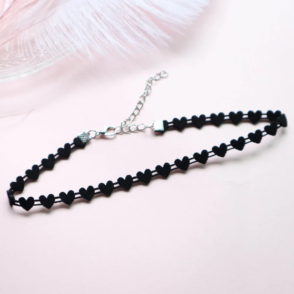 Harajuku Black Heart Velvet Choker Necklaces for Women Girls Rope Chain Necklace Collares Short Clavicle Neck Jewelry Gifts FS66 | Украшения