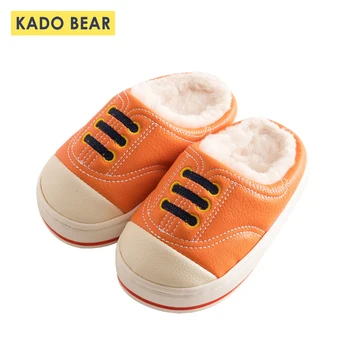 

Children Fur Plush Winter Kids Indoor Leather Slippers Toddler Home Cartoon Cute Baby Girls Boys Warm Household Flip Flops Shoes