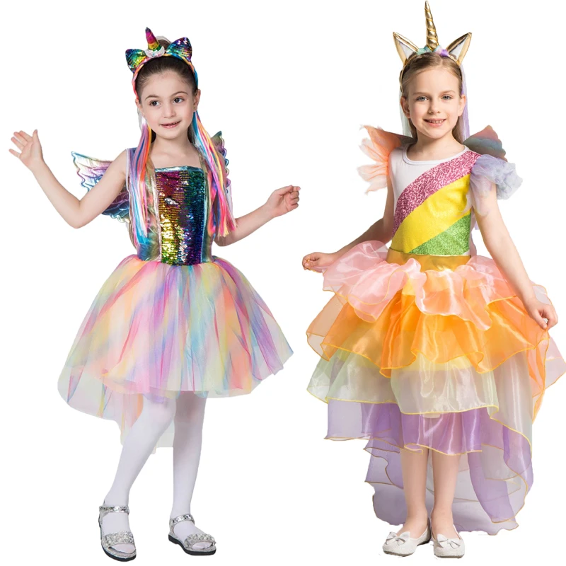 Комплект из 3 предметов, платье-пачка с единорогом для маленьких девочек Детские вечерние платья с единорогом для маленьких девочек vestidos, комплект с радугой, платье принцессы