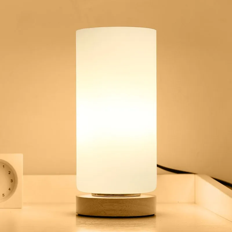

European Glass Table Lamp With Wooden Base For Bedroom bed lamp