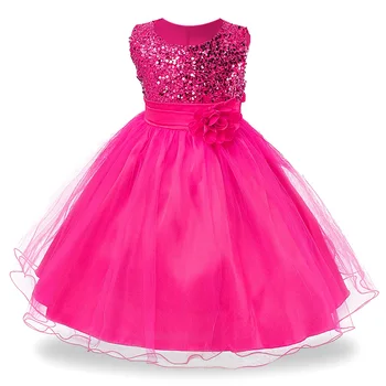 

3-14yrs Hot Selling Baby Girls Flower sequins Dress High quality Party Princess Dress Children kids clothes 9 colors