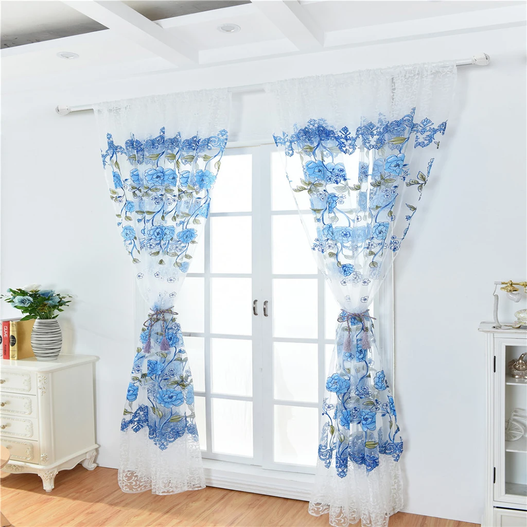 100x200cm Offset Printed Voile Slot Top Panel Tulle Window Blinds Voile Curtains Sheer Curatin Gauze Curtain