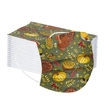 

Disposable Mouth Masks Unisex Thanksgiving Printed Retro Soft Masks Adults 3-layer Non-woven Protective Masks Face Cover Masque