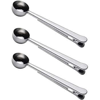 

2-In-1 Stainless Steel 1 Tablespoon Coffee Scoop Clip Set of 3 Bag Clip Multifunction Coffee Scoop with Clip (Silver)