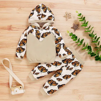 

Newborn Baby Girl Winter Clothes Hoodie Butterfly Patchwork Long Sleeve Tops+ Pants Set Kids clothes girl Outfits navidad bebes