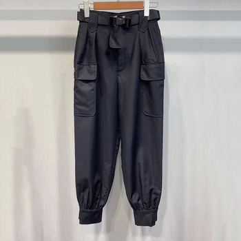 

Fashion Lady Pant Trousers Female 2020 Elegant High Waist Pants Summer Solid Color Loose Pockets Trousers