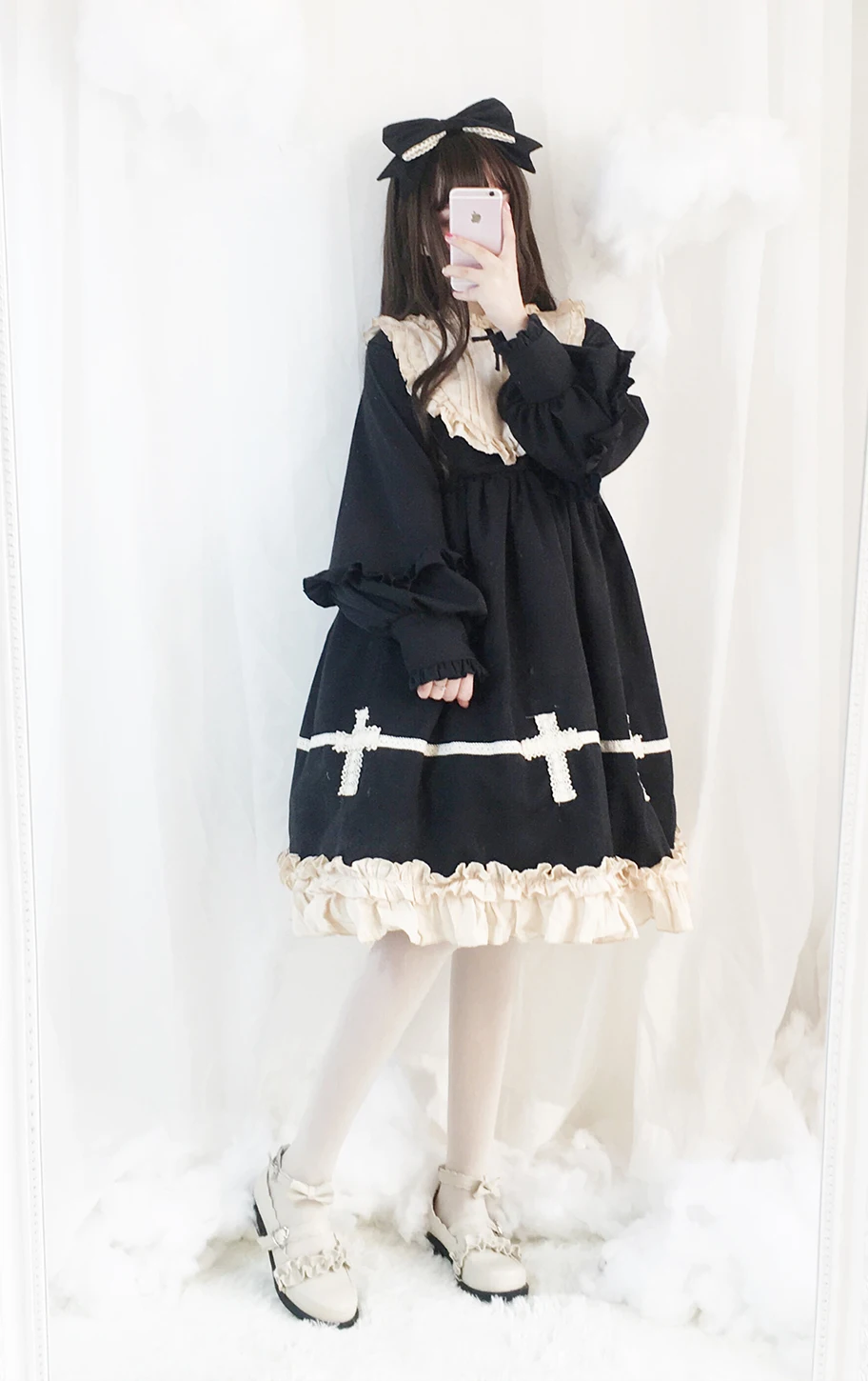 Harajuku уличная мода крест Косплей сладкое женское платье мягкие японские игрушки в готическом стиле цельное платье Лолита милое платье для девочек-подростков